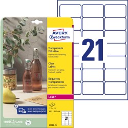 Avery Zweckform Etykiety Przezroczyste Crystal Clear , A4, 25 Ark./Op., 63,5 X 38,1 Mm