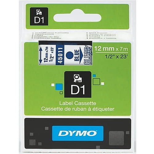 Taśma D1 do drukarek 12mm x 7m niebieski/przezroczysty 45011 Dymo S0720510