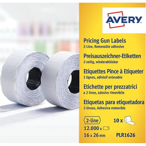 Etykiety cenowe w rolce do metkownicy dwurzędowej Avery Zweckform 16x26 mm PLR1626 białe