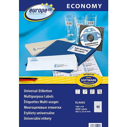 Etykiety uniwersalne Economy Europe100 by Avery Zweckform 48,5x25,4 mm ELA002 białe