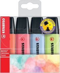 STABILO BOSS ORIGINAL Pastel etui 4 szt. (czerwony, różowy ciemny, niebieski, limonkowy)