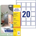 Etykiety papierowe 45 x 45 mm, białe etykiety kwadratowe z trwałym klejem, etykiety do oznaczenia 25 ark. / op., etykiety na QR kody, Avery L7121-25