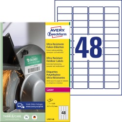 Etykiety foliowe 45,7 x 21,2 mm, białe etykiety wodoodporne z trwałym klejem, wytrzymałe etykiety przemysłowe 40 ark. / op., Avery L7911-40