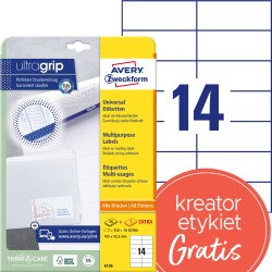 Trwałe etykiety papierowe 105 x 42,3 mm, białe etykiety samoprzylepne, etykiety do druku 30 ark. / op., Avery 6136