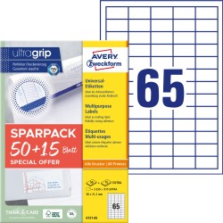 Trwałe etykiety papierowe 38 x 21,2 mm, białe etykiety samoprzylepne, etykiety do druku 65 ark. / op., Avery 6121-65