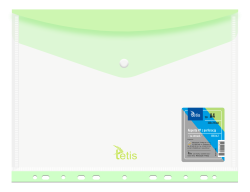 Tetis Teczka kopertowa A4 PP na zatrzask  z perforacją ZIELONA