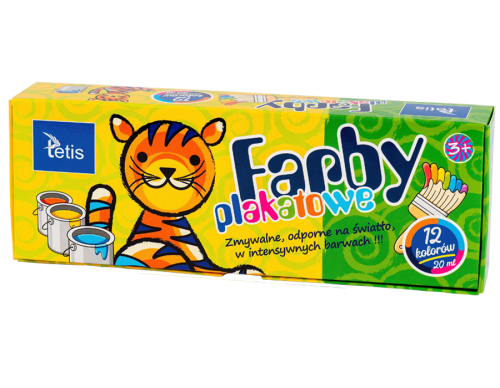 FARBY PLAKATOWE 12 KOLORÓW 20 ML. KF001-D Tetis