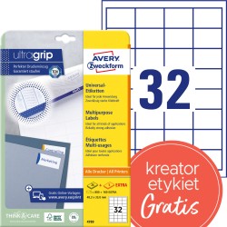 Trwałe etykiety papierowe 48,3 x 33,8 mm, białe etykiety samoprzylepne, etykiety do druku 30 ark. / op., Avery 4789