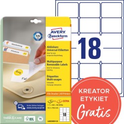 Usuwalne etykiety papierowe 63,5 x 46,6 mm, białe etykiety samoprzylepne, etykiety do druku 30 ark. / op., Avery L6025REV-25