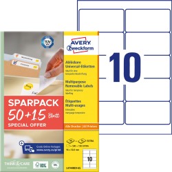 Usuwalne etykiety papierowe 96 x 50,8 mm, białe etykiety samoprzylepne, etykiety do druku 65 ark. / op., Avery L4744REV-65