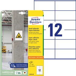 Etykiety papierowe 105 x 48 mm, białe etykiety z mocnym klejem na trudne podłoża, etykiety silnie przylegające 20 ark. / op., Avery L7875-20