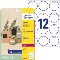 Metki foliowe Ø 60 mm, 190µ, zawieszki na alkohol 10 ark., zawieszki do bransoletek Avery T3004-10