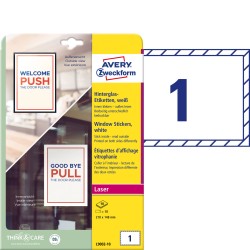 Naklejki na szyby 210 x 148 mm, białe naklejki foliowe usuwalne 10 ark., naklejki na szyby samochodu, Avery L9002-10