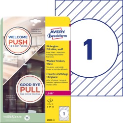 Naklejki na szyby Ø 200 mm, białe naklejki foliowe usuwalne 10 ark., okrągłe naklejki na szyby samochodu, Avery L9003-10