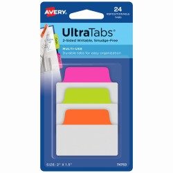 Zakładki indeksujące Ultra Tabs 50,8 x 38 mm, kolorowe neonowe zakładki indeksujące 24 szt., Avery 74753