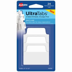 Zakładki indeksujące Ultra Tabs 50,8 x 38 mm, białe zakładki indeksujące 24 szt., Avery 74787