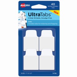 Zakładki indeksujące Ultra Tabs 25,4 x 38 mm, białe zakładki indeksujące 40 szt., Avery 74788