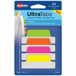 Zakładki indeksujące Ultra Tabs 63,5 x 25 mm, kolorowe neonowe zakładki indeksujące 24 szt., Avery 74767