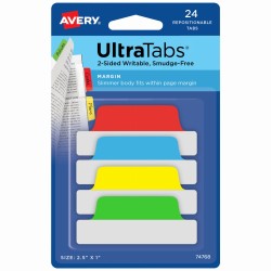 Zakładki indeksujące Ultra Tabs 63,5 x 25 mm, kolorowe klasyczne zakładki indeksujące 24 szt., Avery 74768