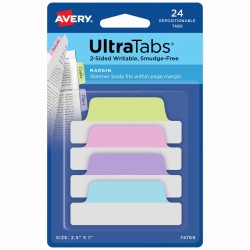 Zakładki indeksujące Ultra Tabs 63,5 x 25 mm, kolorowe pastelowe zakładki indeksujące 24 szt., Avery 74769