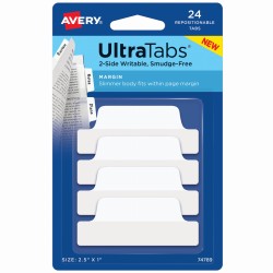 Zakładki indeksujące Ultra Tabs 63,5 x 25 mm, białe zakładki indeksujące 24 szt., Avery 74789