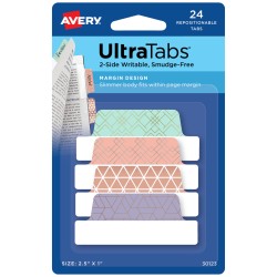 Zakładki indeksujące Ultra Tabs 63,5 x 25,4 mm, kolorowe zakładki indeksujące ze wzorami 24 szt., Avery 30123