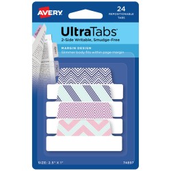Zakładki indeksujące Ultra Tabs 63,5 x 25,4 mm, kolorowe zakładki indeksujące ze wzorami 24 szt., Avery 74897