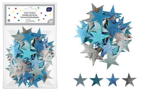 Interdruk Brokatowe naklejki piankowe samoprzylepne 36szt STARS
