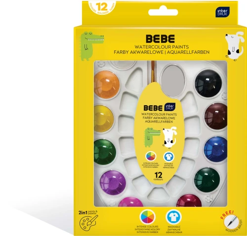 Interdruk Farby akwarelowe 12k paletka pędzel BEBE Kids
