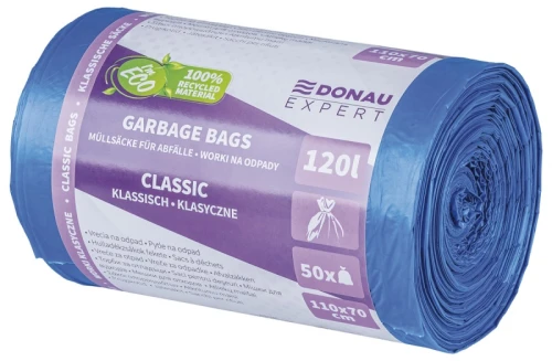 Worki na odpady DONAU EXPERT, klasyczne, LDPE, 120l, 50 szt., niebieskie