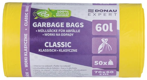 Worki na odpady DONAU EXPERT, klasyczne, LDPE, 60l, 50 szt., żółte