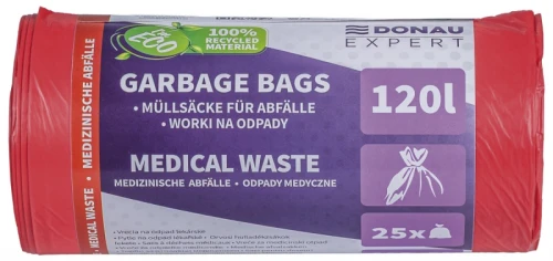 Worki na odpady medyczne DONAU EXPERT, LDPE, 120l, 25 szt., czerwone