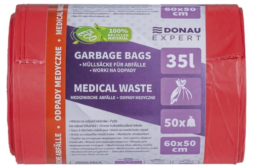 Worki na odpady medyczne DONAU EXPERT, LDPE, 35l, 50 szt., czerwone