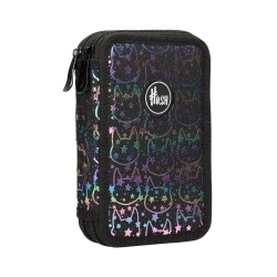 Piórnik podwójny bez wyposażenia ASTRA Holo Neon Kitty Hash