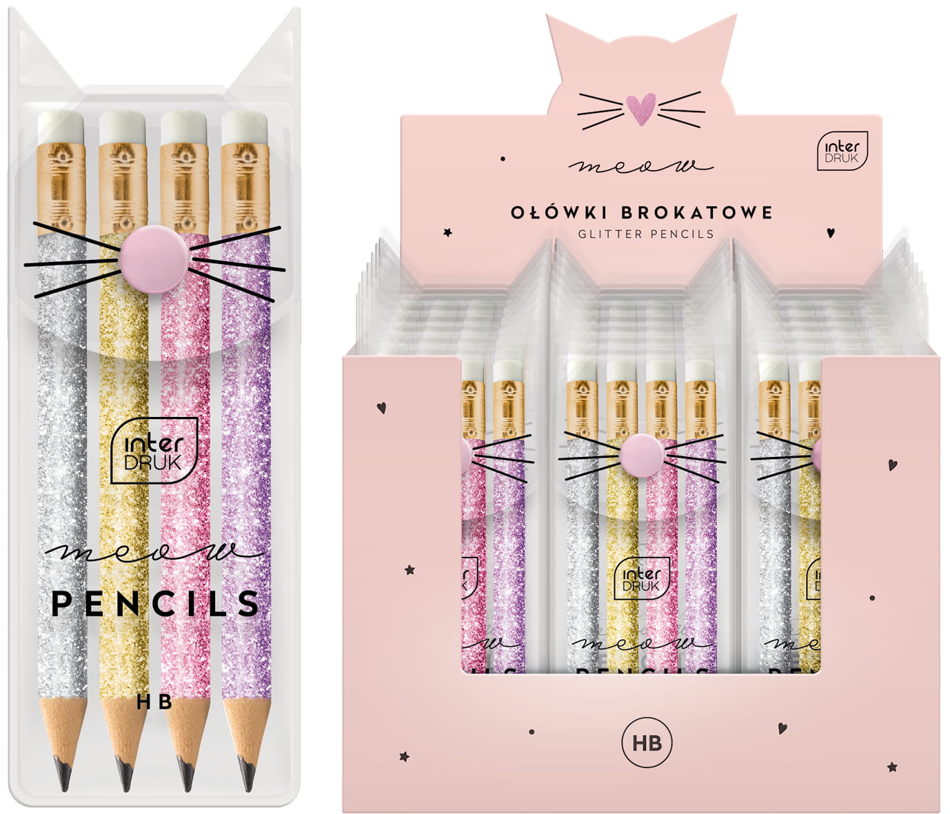Interdruk Ołówki z gumką mini 4szt GLITTER | Sklep BiuroweZakupy24.pl