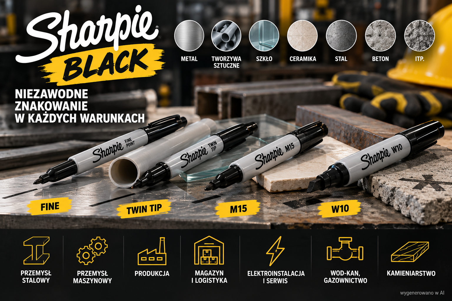 SHARPIE BLACK – marker permanentny do trudnych powierzchni w przemyśle